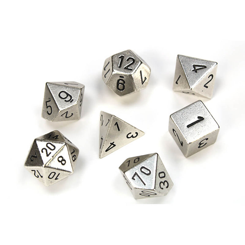 Dice 7-set Metal (16mm) 27021 Silver / Black