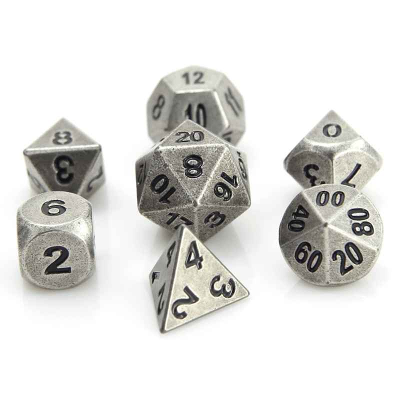 Dice 7-set Metal Classic (16mm) Ancient Silver