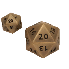 Polyhedral Dice d20 Metal (35mm) Antique Gold Hue