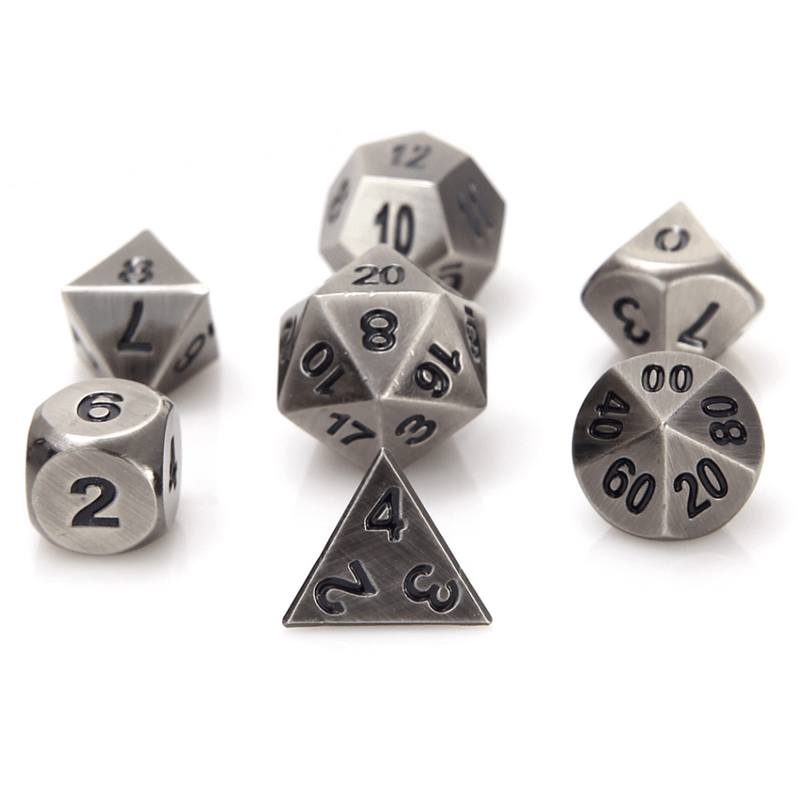 Dice 7-set Metal Classic (16mm) Battleworn Silver