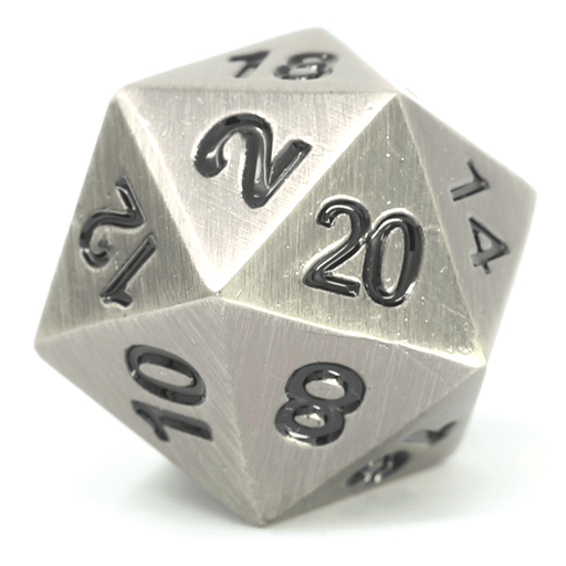 Polyhedral Dice d20 Metal (16mm) Battleworn : Silver / Black