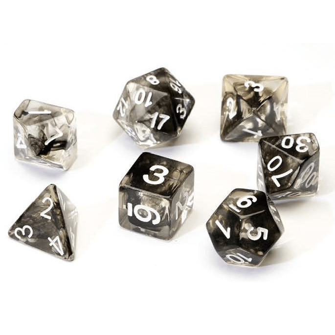 Dice 7-set Translucent (16mm) Black Cloud / White