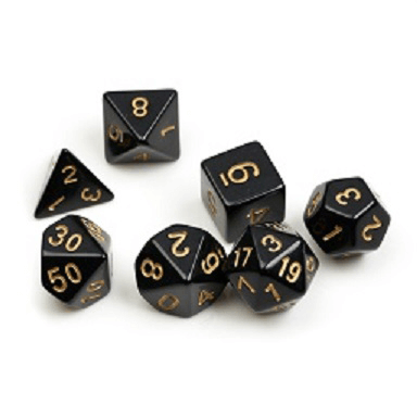 Dice 7-set Opaque (16mm) Black / Gold