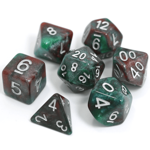 Dice 7-Set Glimmer (16mm) Bloodstone