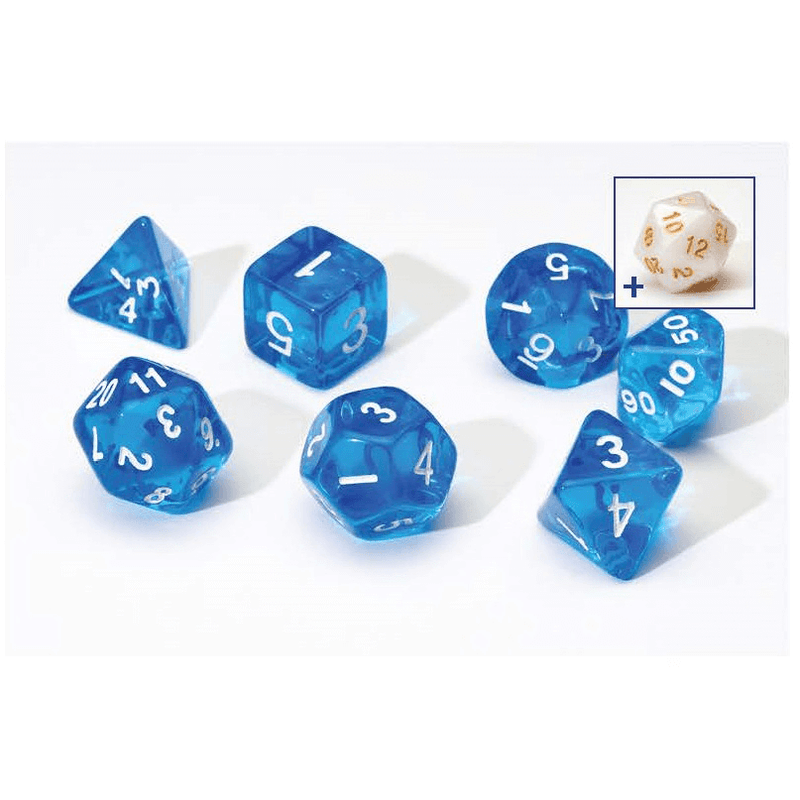 Dice 7-set Translucent (16mm) Blue / White