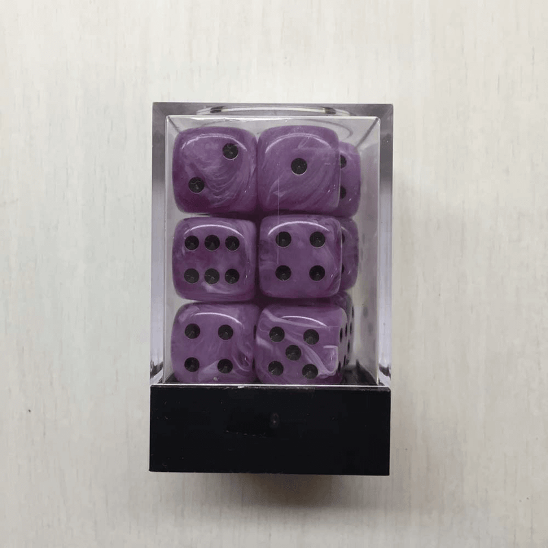 Dice Set 12d6 Deluxe Swirl (16mm) Ice Purple / Black