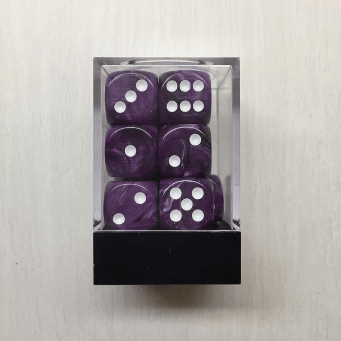 Dice Set 12d6 Deluxe Swirl (16mm) Purple / White
