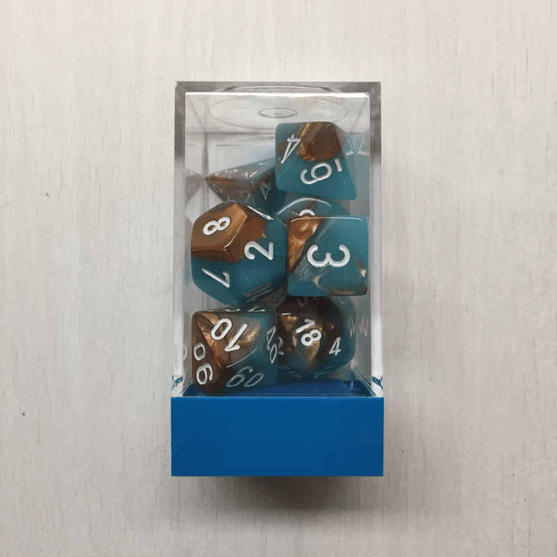 Dice 7-set Gemini (16mm) 30019 Copper-Turquoise / White