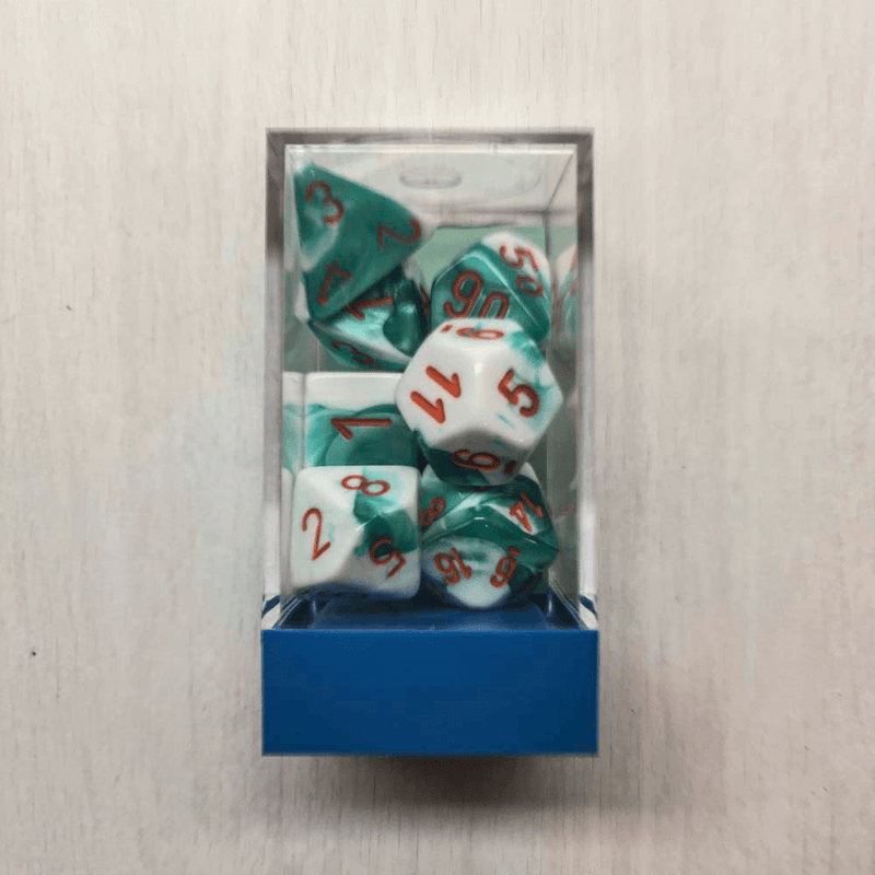 Dice 7-set Gemini (16mm) 30020 Mint Green-White / Orange