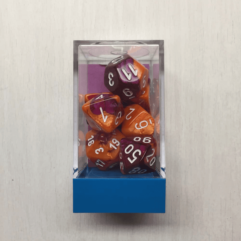 Dice 7-set Gemini (16mm) 30021 Orange-Purple / White