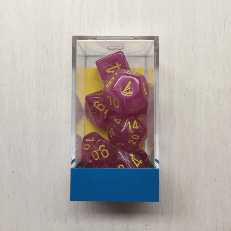 Dice 7-set Leaf (16mm) 30027 Fuschia/Yellow