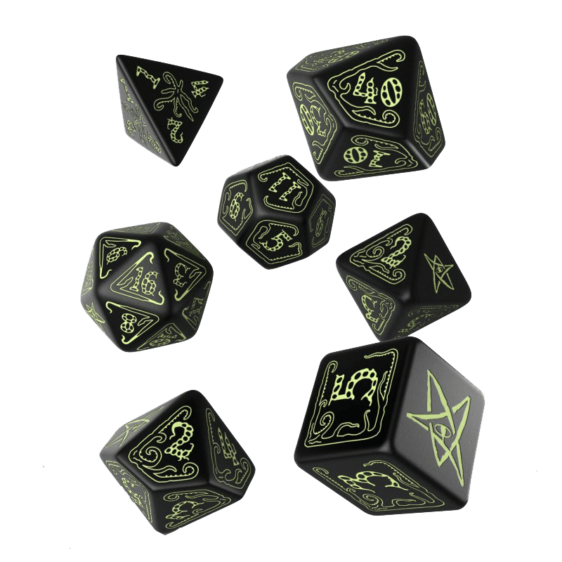 Dice 7-set Call of Cthulhu (16mm) Black / Glow