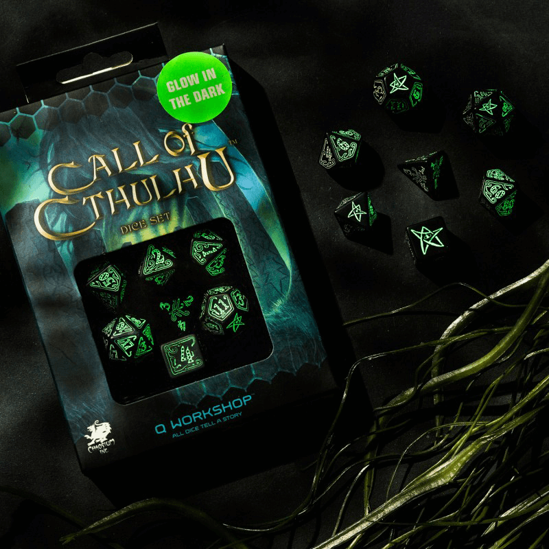 Dice 7-set Call of Cthulhu (16mm) Black / Glow