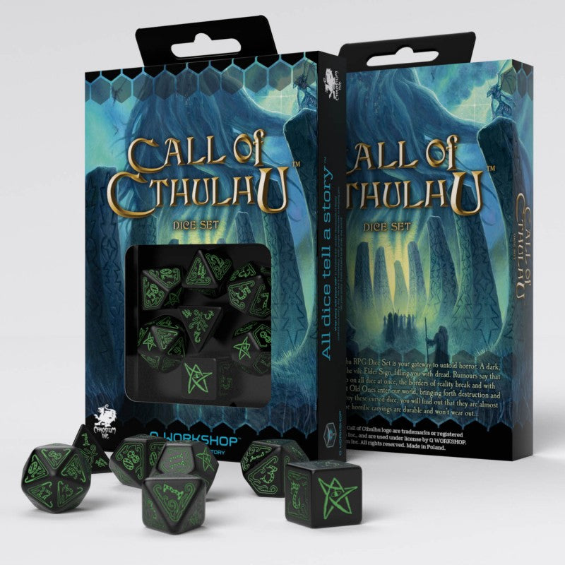 Dice 7-set Call of Cthulhu (16mm) Black / Green