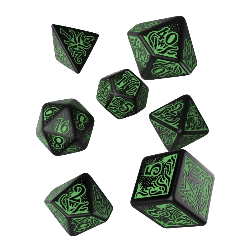Dice 7-set Call of Cthulhu (16mm) Ennies Black / Green