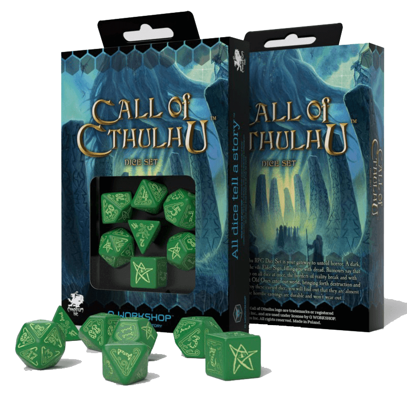 Dice 7-set Call of Cthulhu (16mm) Green / Glow