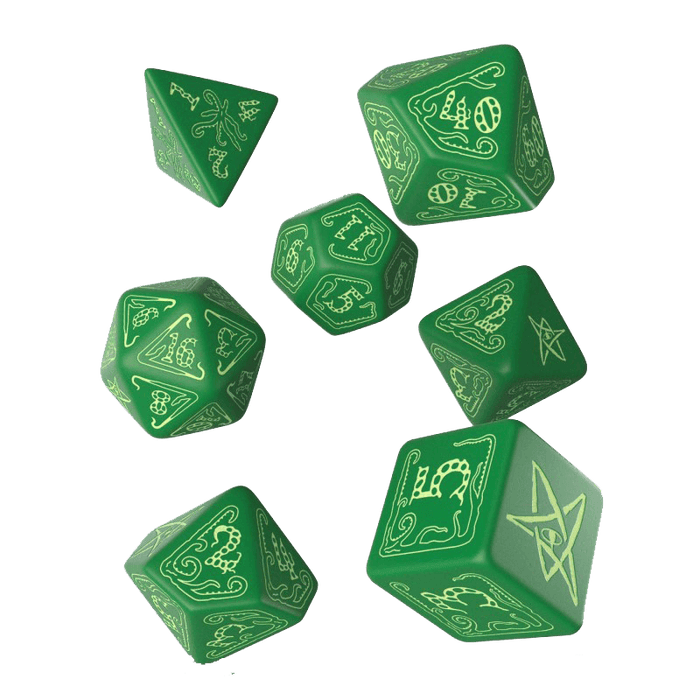 Dice 7-set Call of Cthulhu (16mm) Green / Glow