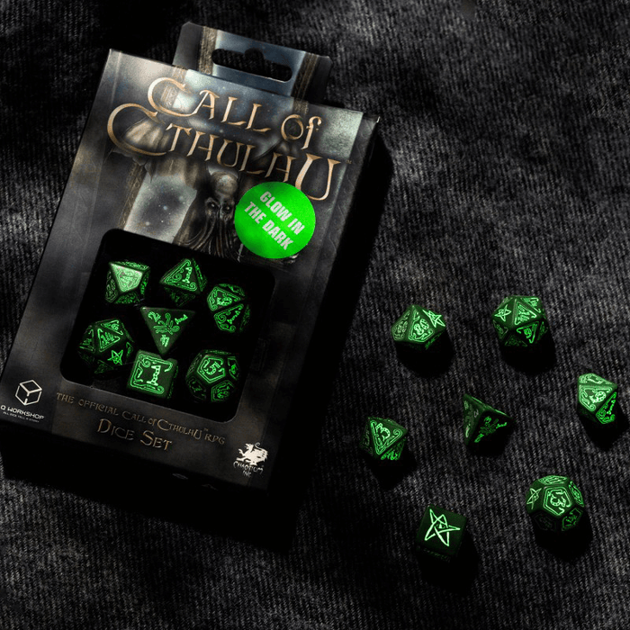 Dice 7-set Call of Cthulhu (16mm) Green / Glow
