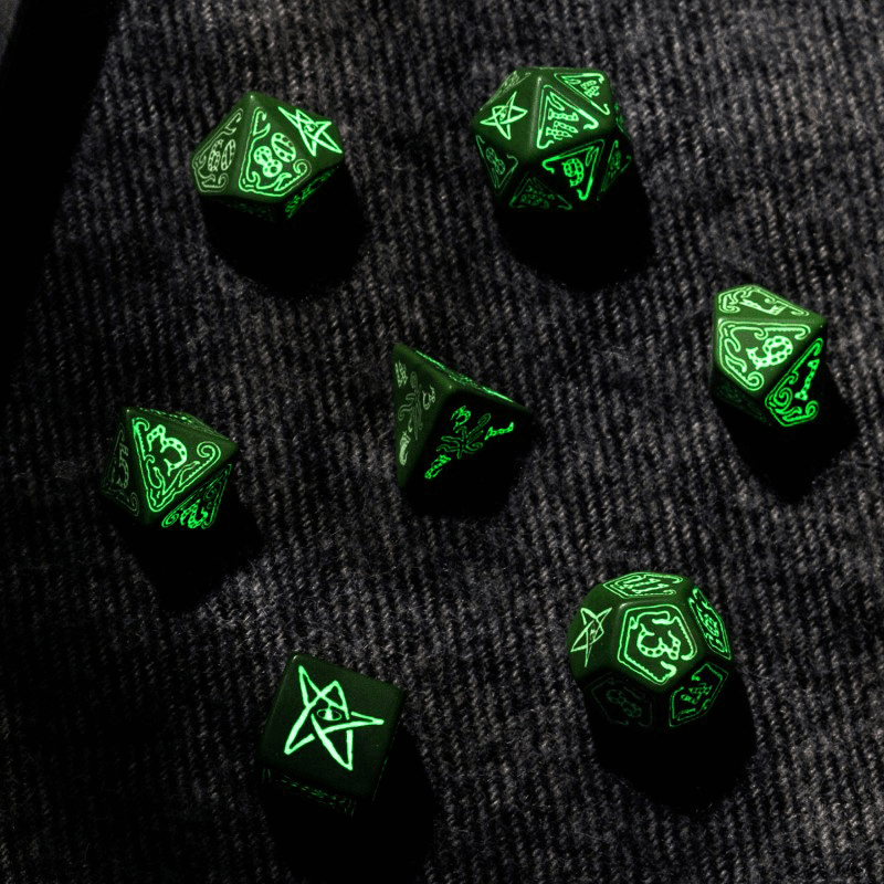 Dice 7-set Call of Cthulhu (16mm) Green / Glow