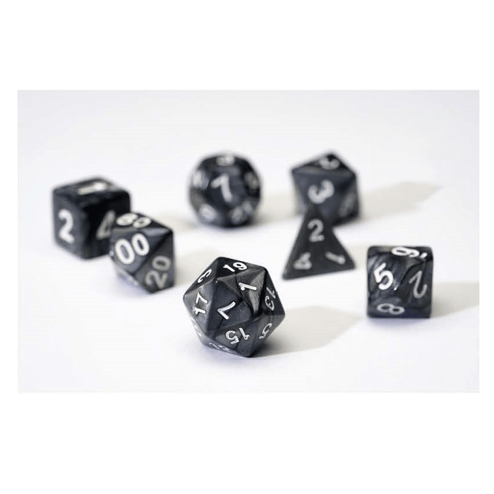 Dice 7-set Pearl (16mm) Charcoal Grey / White