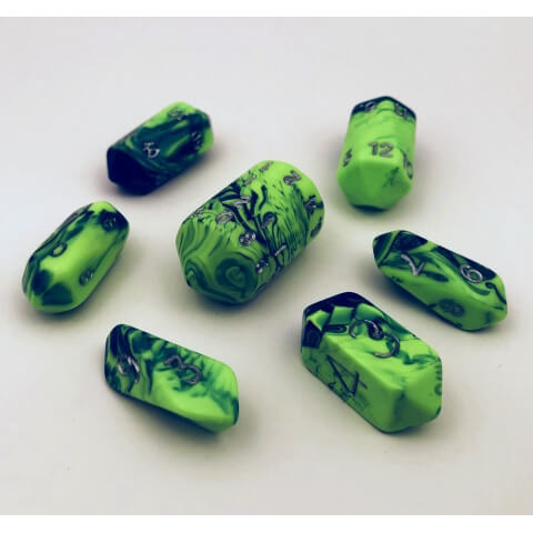 Dice 7-set Crystal Toxic (16mm) Green Blue
