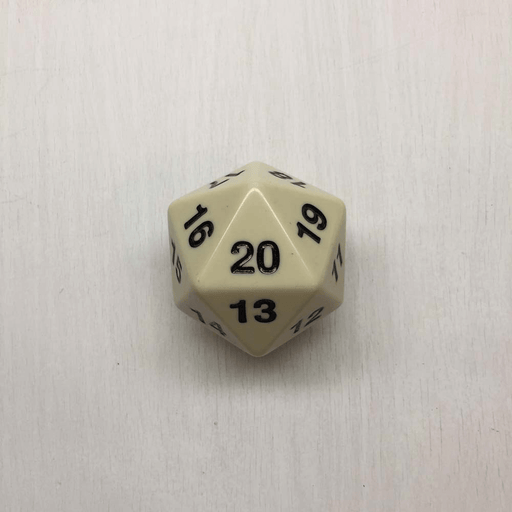 Polyhedral Dice Giant Spindown d20 Opaque (55mm) Ivory / Black