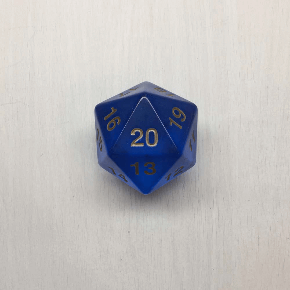 Polyhedral Dice Giant Spindown d20 Translucent (55mm) Sapphire / Gold — Twenty Sided™