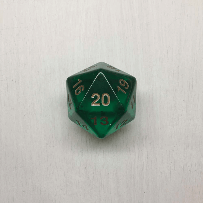 Polyhedral Dice Giant Spindown d20 Translucent (55mm) Emerald / Gold