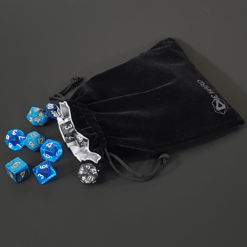 Dice Bag Velvet Black (6x7in) Satin Lining Silver