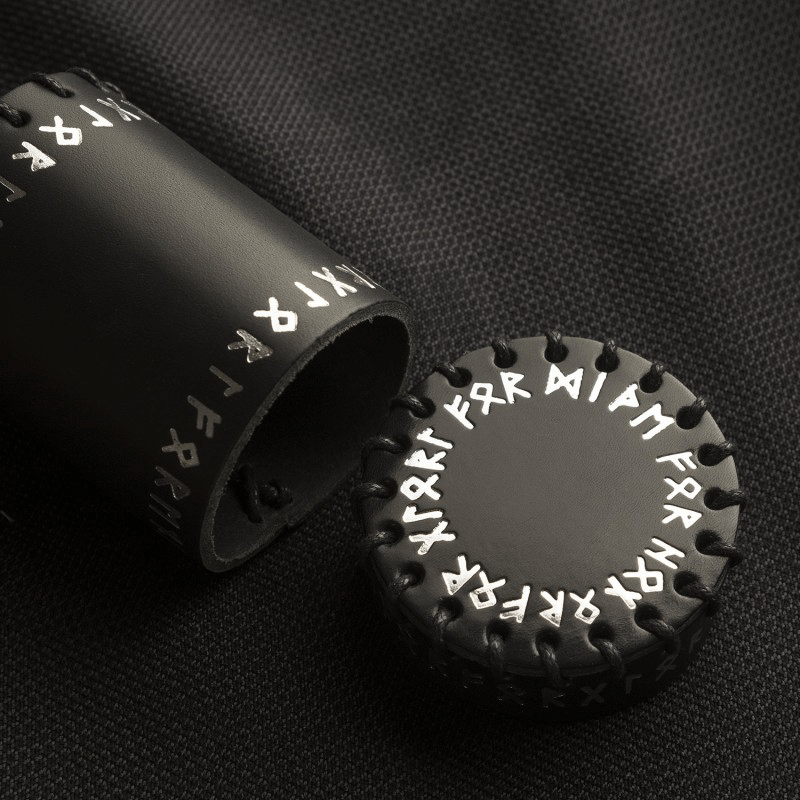 Dice Cup Black Leather Runic