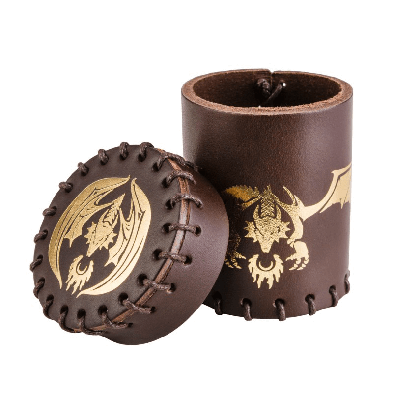 Dice Cup Brown Leather Flying Dragon