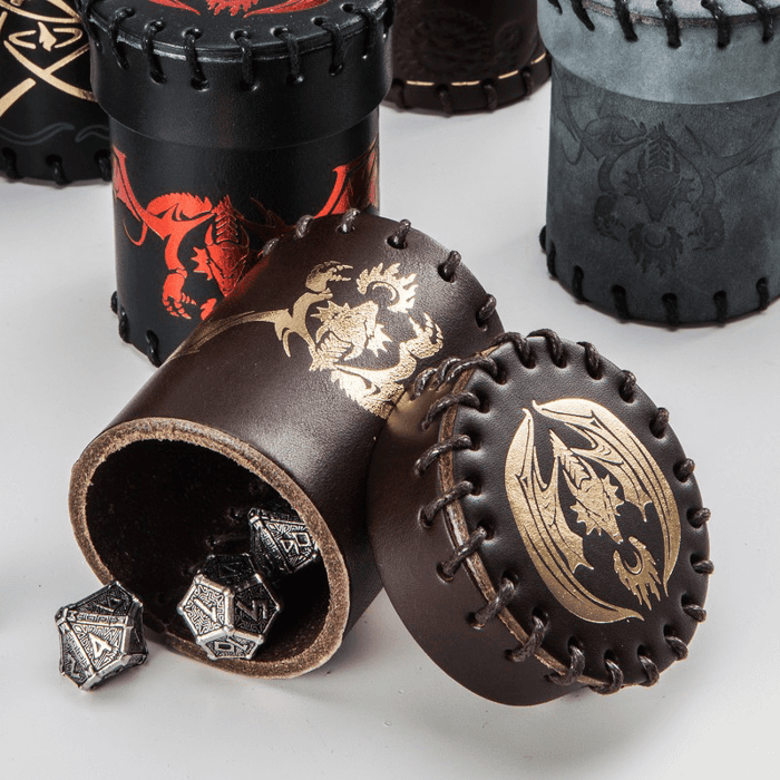 Dice Cup Brown Leather Flying Dragon