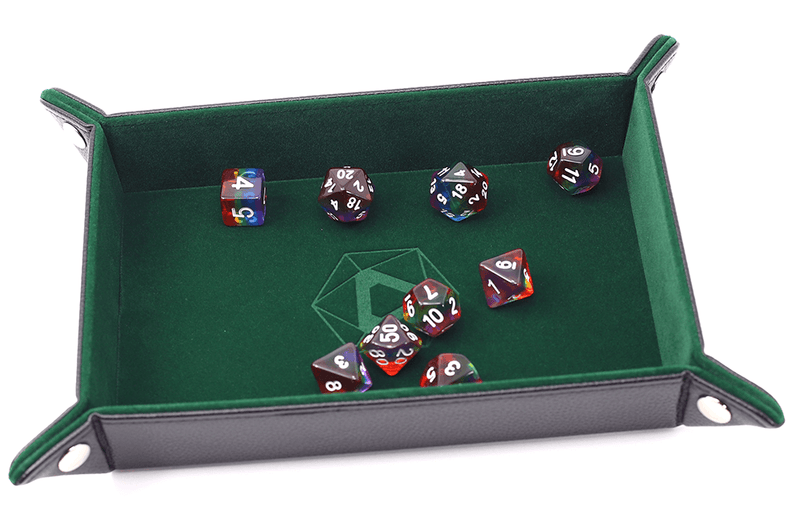 Dice Tray (8x11in) Leather Black / Velvet Green