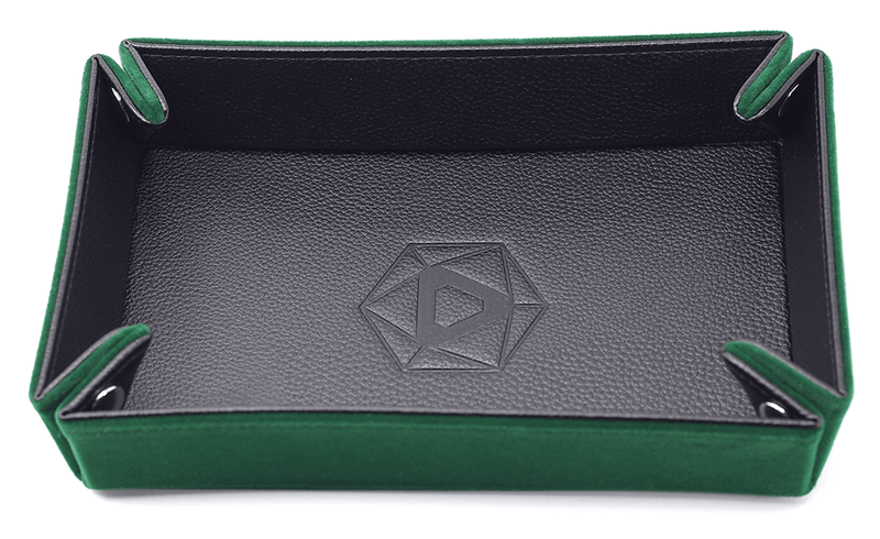 Dice Tray (8x11in) Leather Black / Velvet Green