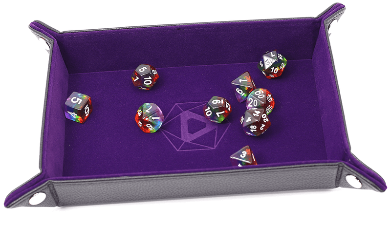 Dice Tray (8x11in) Leather Black / Velvet Purple