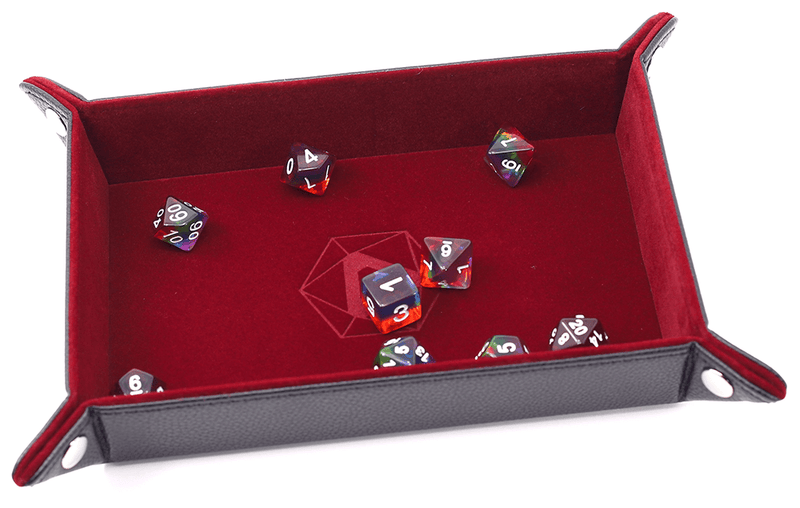 Dice Tray (8x11in) Leather Black / Velvet Red