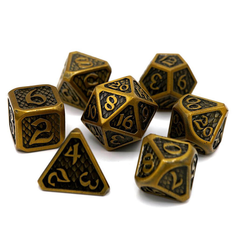 Dice 7-set Metal Drakona (16mm) Eldric Electrum