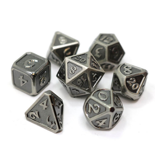 Dice 7-set Metal Mythica (16mm) Battleworn Silver