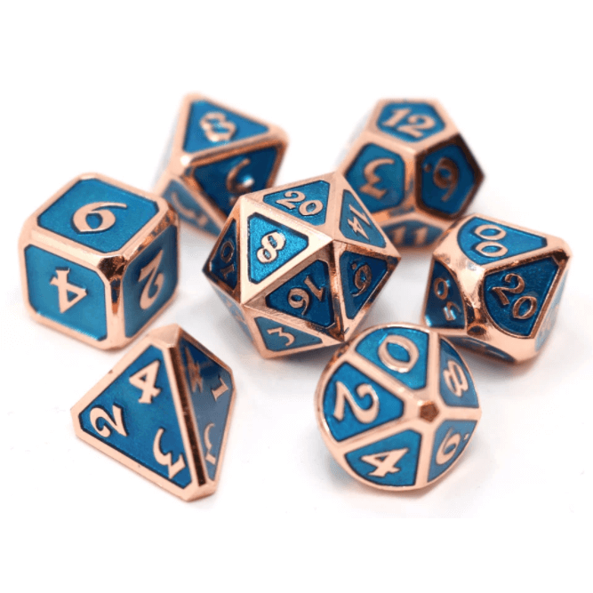 Dice 7-set Metal Mythica (16mm) Copper Aquamarine