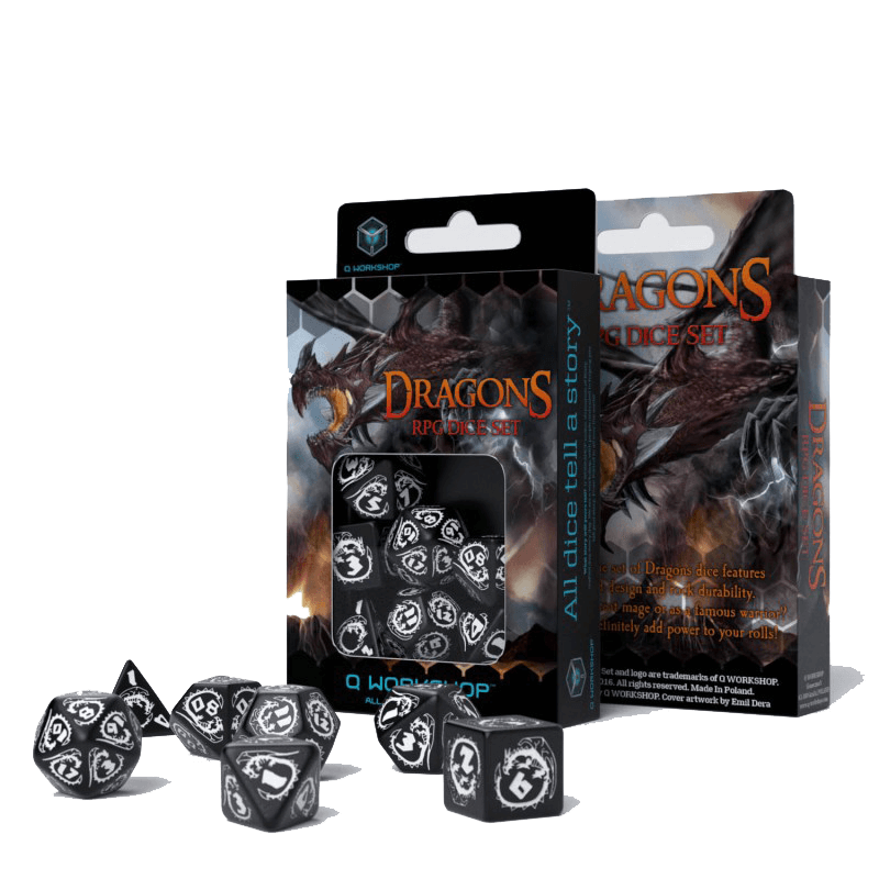 Dice 7-set Dragons (16mm) Black / White