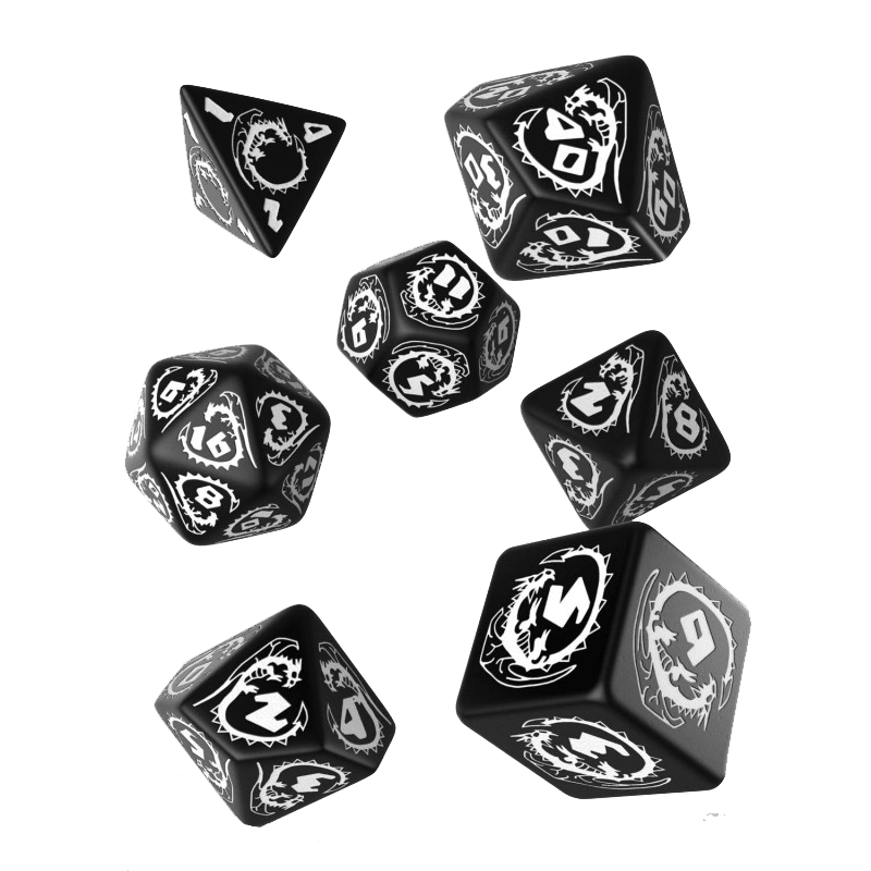 Dice 7-set Dragons (16mm) Black / White
