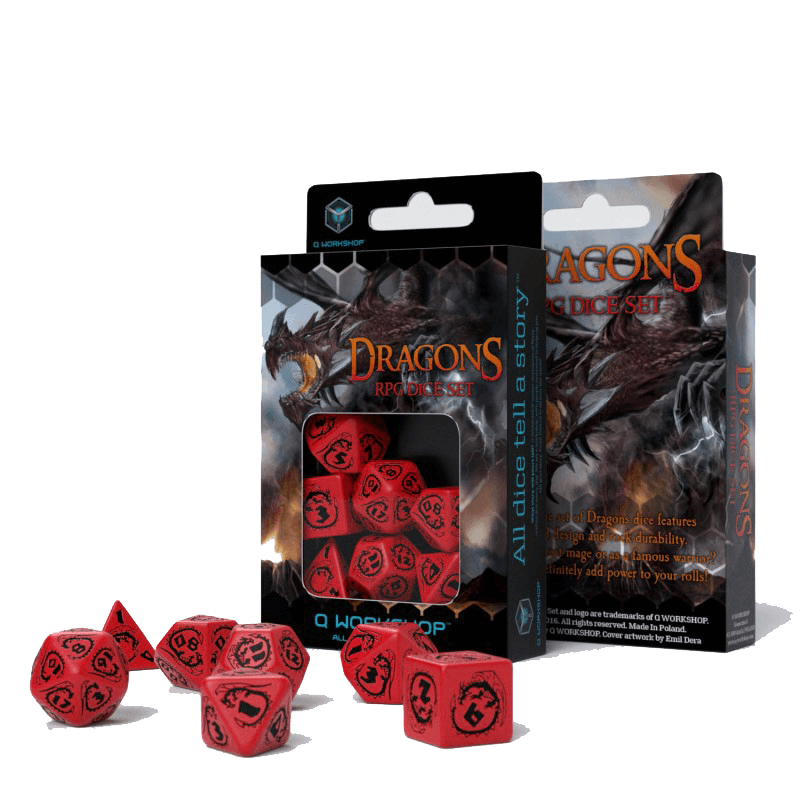Dice 7-set Dragons (16mm) Red / Black