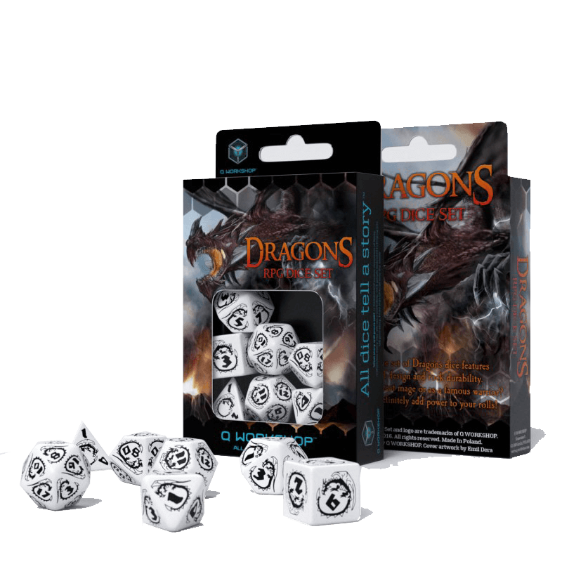 Dice 7-set Dragons (16mm) White / Black