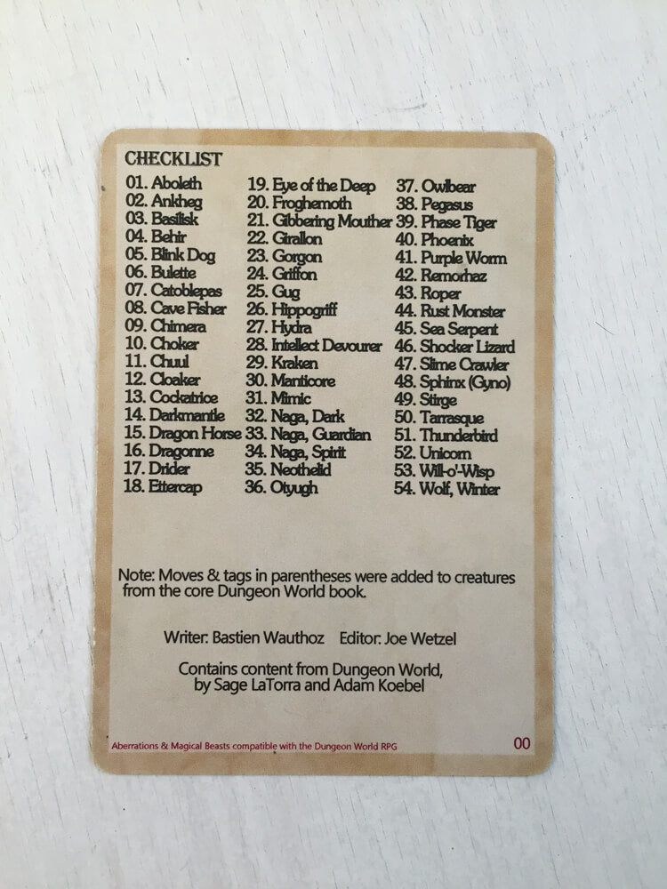 Dungeon World Creature Deck : Aberrations & Magical Beasts