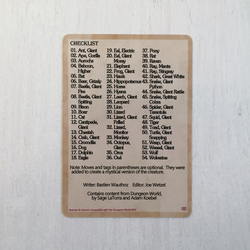 Dungeon World Creature Deck : Animals