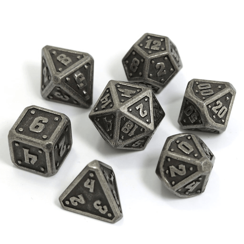 Dice 7-set Metal Dwarven Forge (16mm) Dark Silver