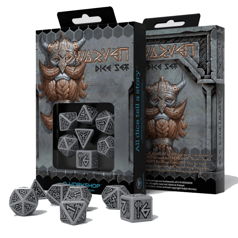 Dice 7-set Dwarven (16mm) Grey / Black