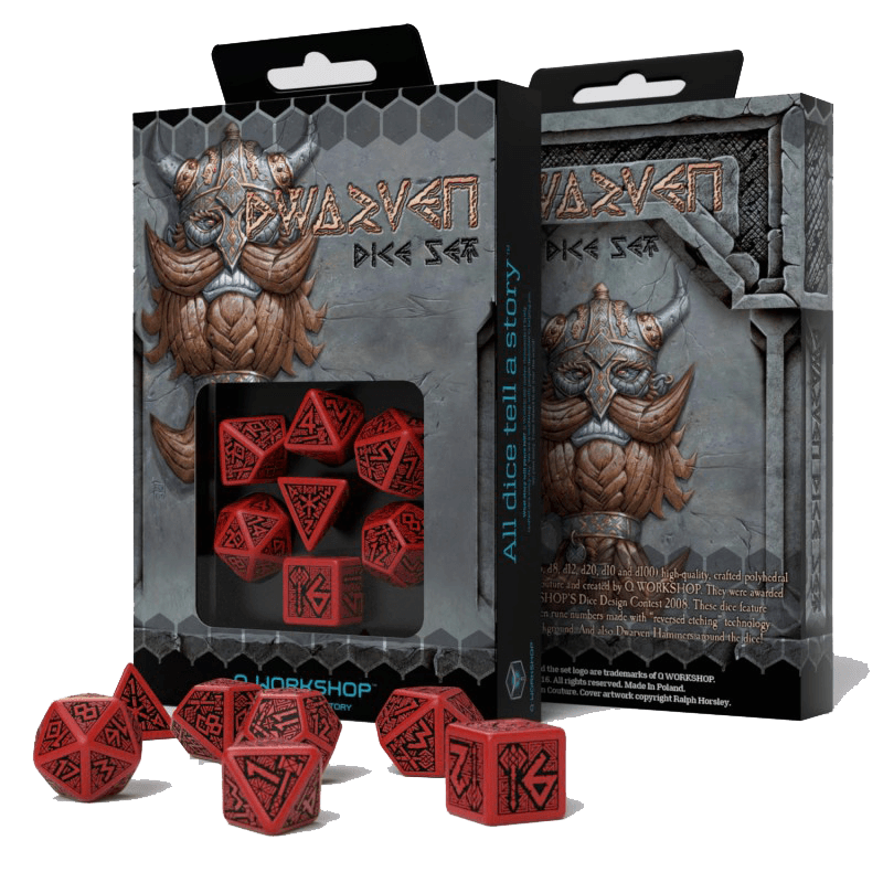 Dice 7-set Dwarven (16mm) Red / Black