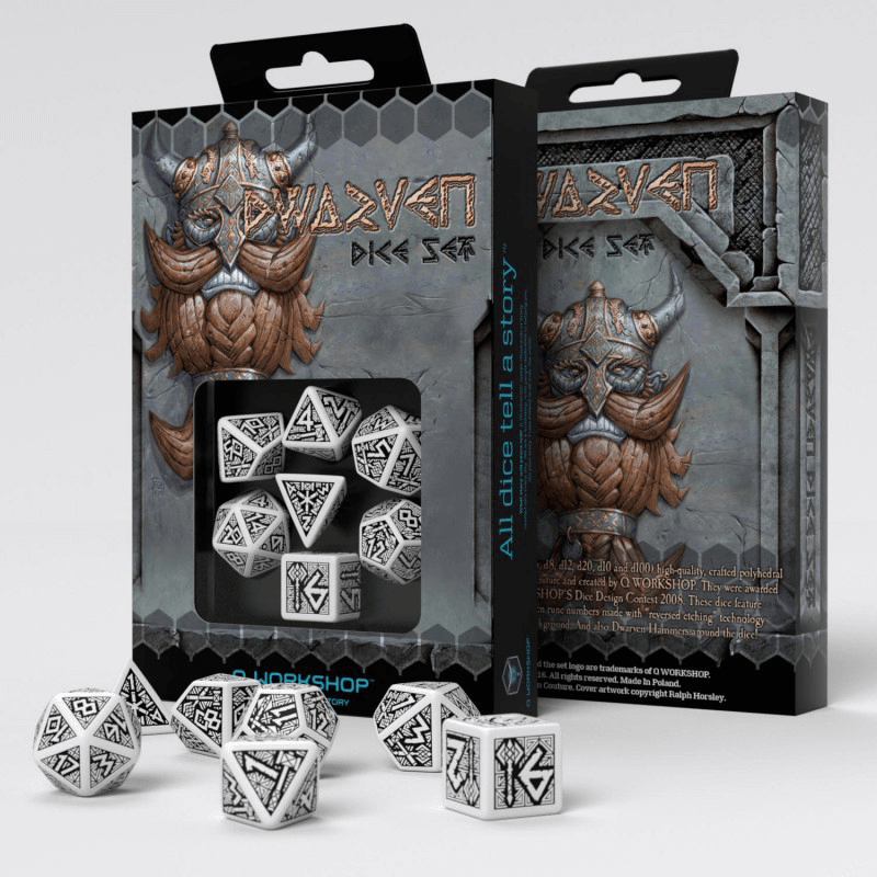 Dice 7-set Dwarven (16mm) White / Black