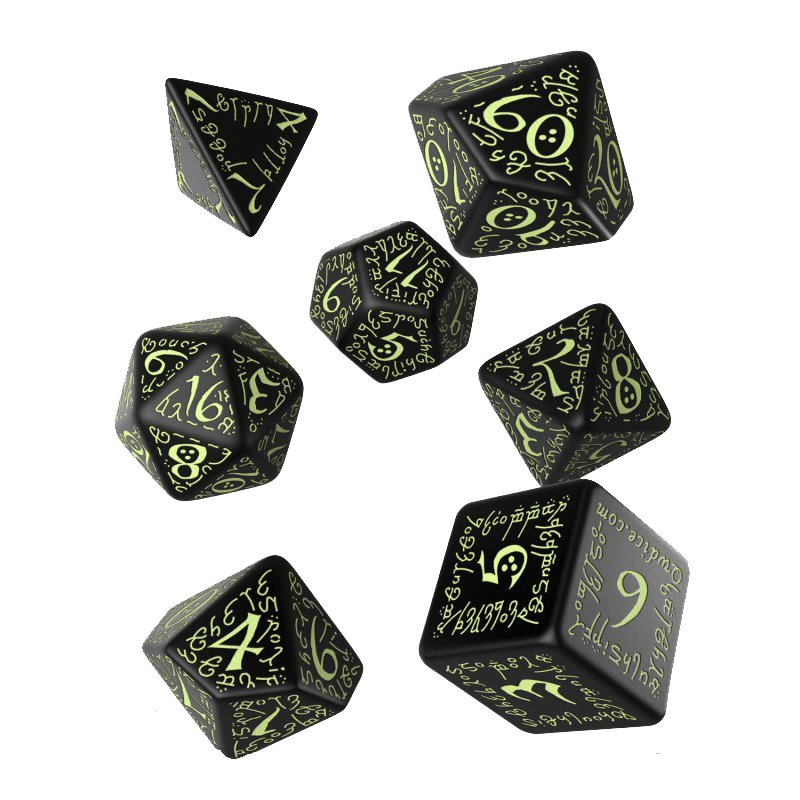 Dice 7-set Elven (16mm) Black / Glow